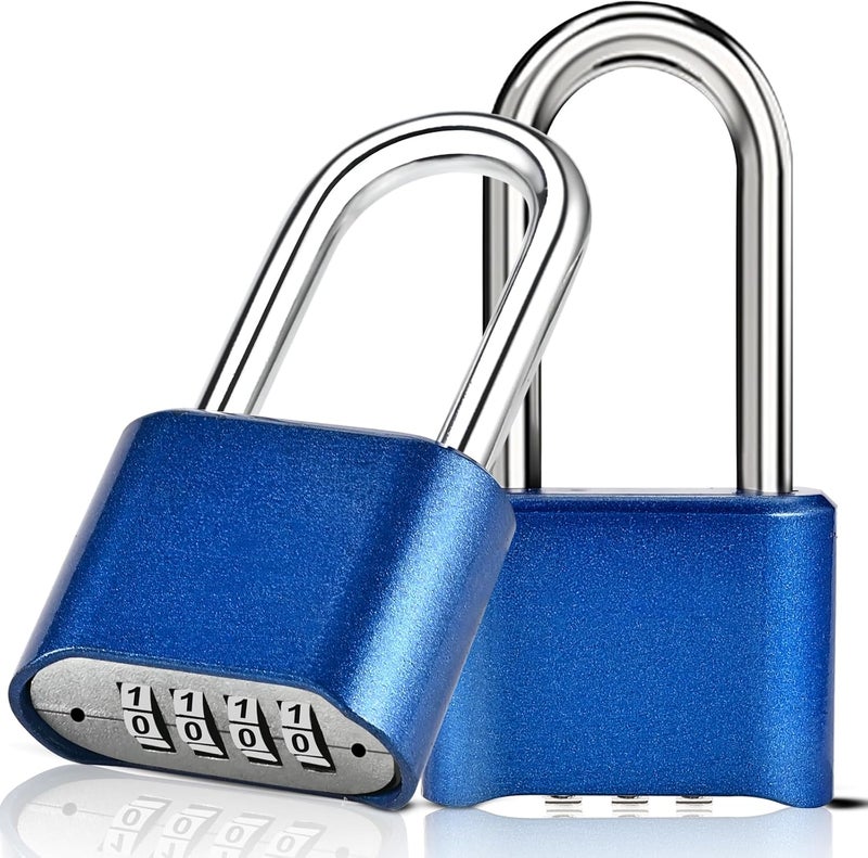 Faburo Combination Lock, 4-Digit Heavy Duty Combo Lock, Combination Padlock Weather-Resistant Heavy Duty Combo Locks for Outdoor Fence, Locker, Sheds, Gym, Gate Hasps (Long Shackle) (2pcs-Blue) - Image 1